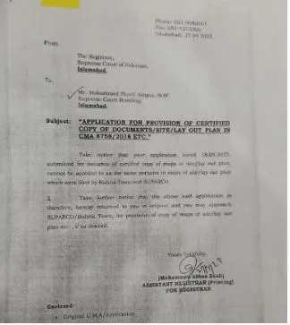 Bahria Town and SPARCO's response to the Office of the Registrar Supreme Court on refusal to release-certified-copies-of-maps-filed-in-the-Supreme-Court